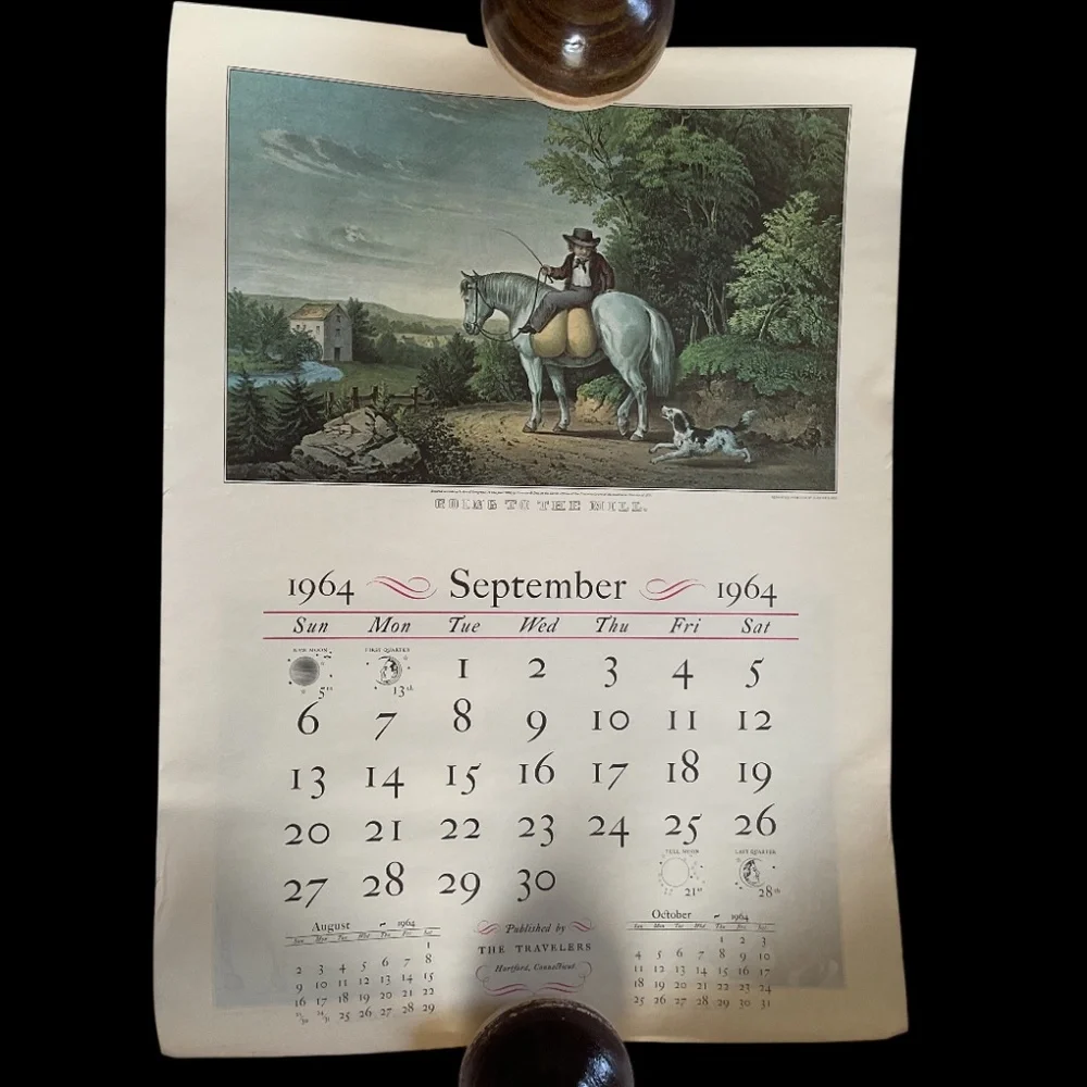 Large Vintage 1964 The Travelers Currier & Ives Calendar